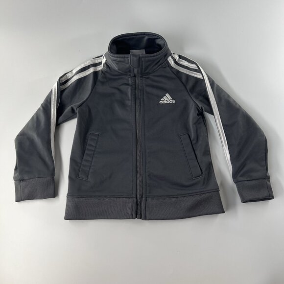ADIDAS Toddler Track Jacket 2T Logo 3 Stripes Grey Pockets Athletic Full Zip Up - Picture 1 of 5